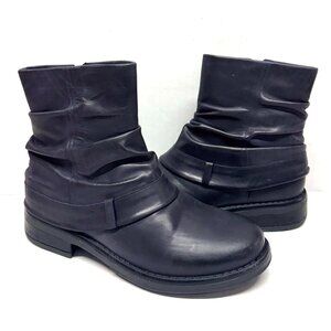 MIZ MOOZ SOFT RUCHED LEATHER BOOTIE SIDE ZIP BLACK 37EU / 7US NEW Z-144